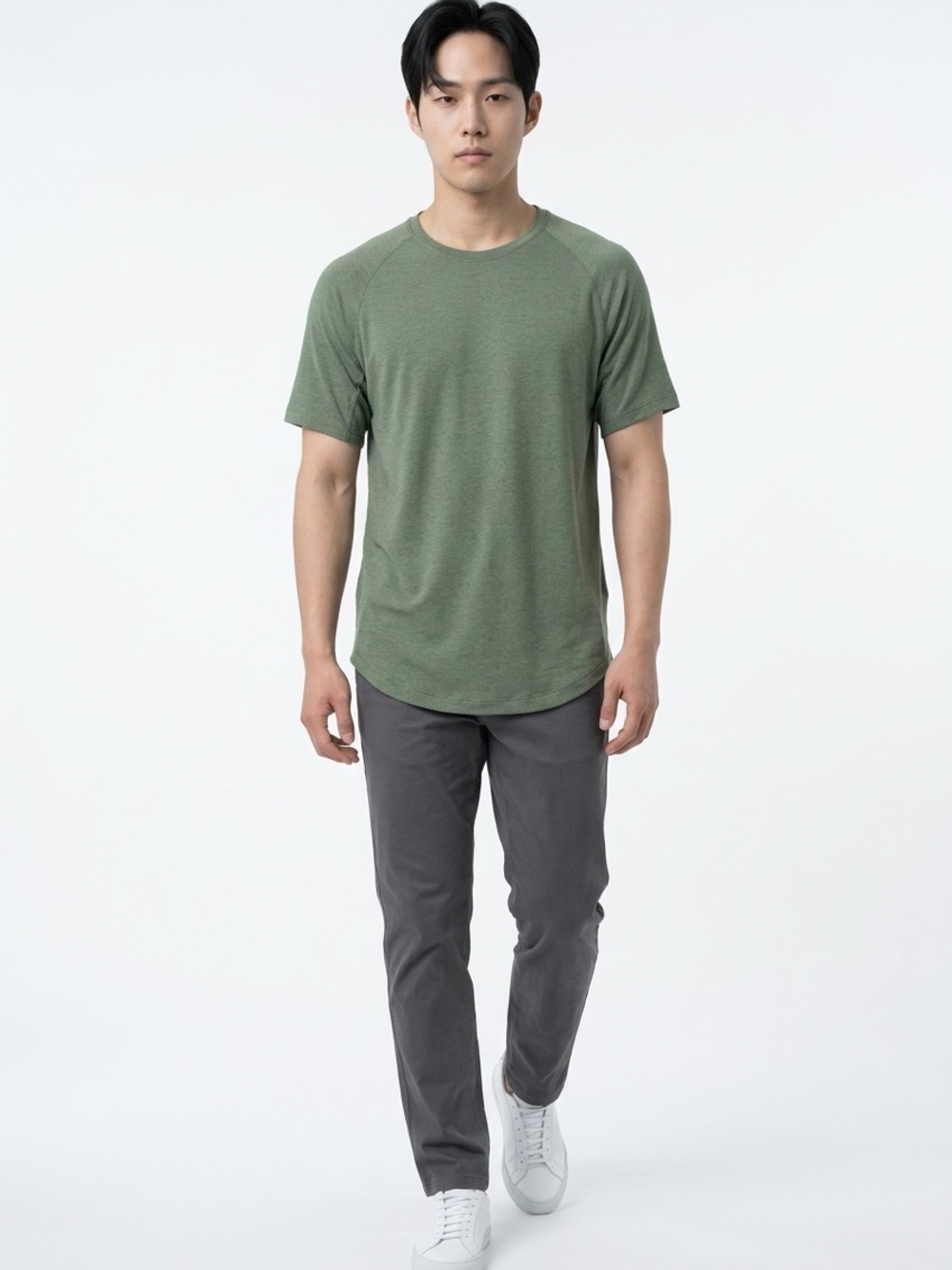 Lulumon Better Each Day Curve Hem Men's Olive Crew Neck Short Sleeve Tee Shirt